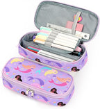 mibasies Girls Pencil Case for Kids, Multi-Slot Pencil Pouch, Mermaid Purple