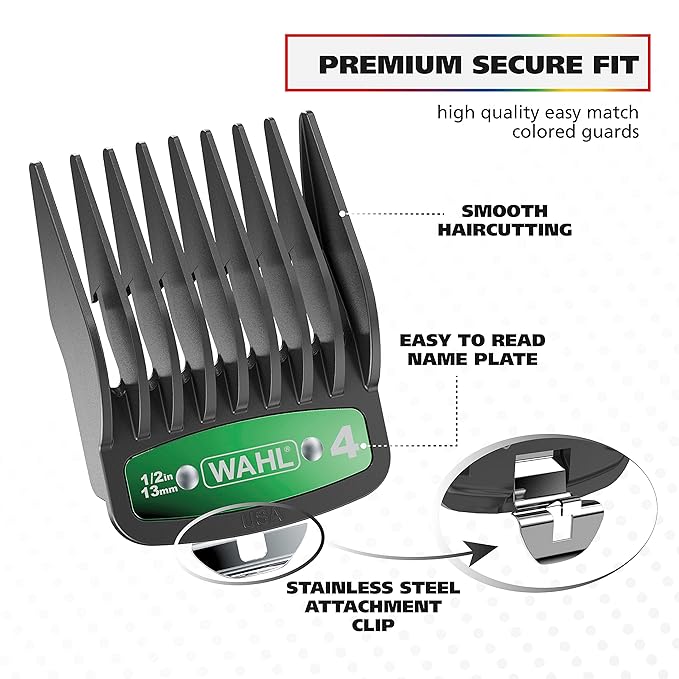 Wahl USA Pro Series Platinum Corded Clipper & Corded Trimmer for Home Haircutting with Color Coded Guide Combs – Model 79804-100