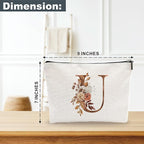 A-Z Boho Personalized Cosmetic Bag-Floral Cotton Letter Makeup Bag With Zipper-Artistic Cosmetic Bag For Travel-Bride,Birthday Gift For Women Daughter Friends-Women Makeup Organizer-A21