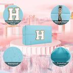Small Personalized Letter Makeup Bag, Cute PU Leather Chenille Letters Cosmetic Bag Travel Makeup Pouch, Preppy Travel Organizer Zipper Pouch for Women&Girls（Blue-H）
