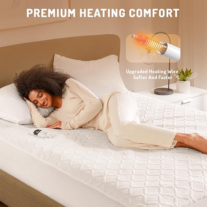 King Size Heated Mattress Pad - Degrees of Comfort Electric Bed Warmer with Dual Controllers, 6 Heating Levels, 10-Hour Auto Shut-Off, Breathable Air-Layer, 78"x80"