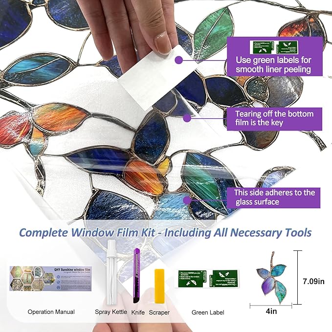 Window Privacy Film Stained Glass Window Film Frosted Window Film Window clings Non-Adhesive Reusable Decorative for Home Removable (Purple Frosted,35.4 X 157.4 in