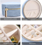 TAIMY Plush Velvet Travel Jewelry Box, Round Mini Travel Jewelry Case for Women Girls, Portable Mini Jewelry Travel Organizer Boxes for Rings Earrings Necklaces Bracelets(Ocean Blue)