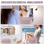 ZLFSRQ 2Pcs Checkered Makeup Bag for Women Large Small Checkered Cosmetic Bag Set Aesthetic Preppy Pencil Case Cute Pencil Pouch Purple Makeup Pouch for Purse Travel Toiletry Bags Zipper Skincare Bags