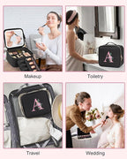 Relavel Initial Makeup Bag with LED Mirror for Women Girls, Personalized Travel Cosmetic Organizer Train Case, Birthday Gifts for Grandkids Bridesmaid Graduation Teacher Friends, Trendy Stuff, Black C