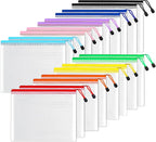 SUNEE Plastic Mesh Zipper Pouch 6.8x9.2 in (9 Colors, 18 Packs),Extra Large Water-Resistant Zip Bag for School Office Supplies, Puzzles & Games Organizing Storage