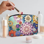 COEQINE Gothic Makeup Bags for Women Floral Wallet Leather Cosmetic Case With Zipper Soft Waterproof Lip Makeup Organizer Handbag