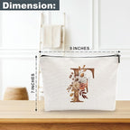 A-Z Boho Personalized Cosmetic Bag-Floral Cotton Letter Makeup Bag With Zipper-Artistic Cosmetic Bag For Travel-Bride,Birthday Gift For Women Daughter Friends-Women Makeup Organizer-A06
