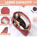 Sanwuta 4 Pack Velvet Makeup Bag Cosmetic Bag for Women Large Capacity Corduroy Pouch Zipper Canvas Travel Toiletry Purse Make up Organizer Case Accessories(Red Series,Plaid)
