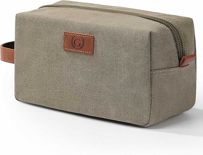 Janhavi Gifts for Husband, Waterproof Canvas Bag with Engraved Initials & Wheat Ear, Makeup Organizer Foldie Travel Bag Expandable, Men's Accessories Organizer,Mens Travel Bag Toiletry(Olive Green G)