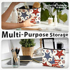 Retro American Flag Star 4th of July Makeup Bag, America Patriotic Cosmetic Bags for Women, Red White and American Flag Star Toiletry Bag for Women, cosmetic bag, makeup case