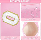 Initial Makeup Bag Personalized Preppy Travel Small Cosmetic Bag Cute PU Pink Chenille Letter Makeup Pouch for Purse Waterproof Zippered Toiletry Organizer for Women Girls Kids Friends (O)