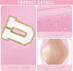 Initial Makeup Bag Personalized Preppy Travel Small Cosmetic Bag Cute PU Pink Chenille Letter Makeup Pouch for Purse Waterproof Zippered Toiletry Organizer for Women Girls Kids Friends(U)