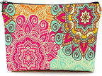 Cute Makeup Bag for Purse Canvas Waterproof Funny Cosmetic Bags for Women Zipper Travel Toiletry Pouch-Boho Flower Makeup Bags