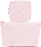 Corduroy Makeup Bag, Travel Cosmetic Bag Organizer Toiletry Bag Make Up Bags with Zipper & Compartments for Women Girls, 2PCS
