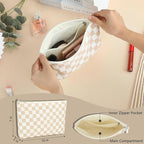 Checkered Makeup Bag, Travel Cosmetic Bag Organizer Toiletry Bag Make Up Bags with Zipper & Compartments for Women Girls
