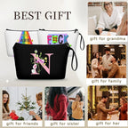 SEAMOON Bride to be Birthday Womens Unique Initial Monogram Gifts for Women Mom Personalized Travel Makeup Cosmetic Bag with Mirror Valentines Mothers Day Christmas Graduation N