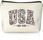Retro Floral USA 4th of July Makeup Bag, America Patriotic Cosmetic Bags for Women, Red White and Blue USA Toiletry Bag for Women, cosmetic bag, makeup case