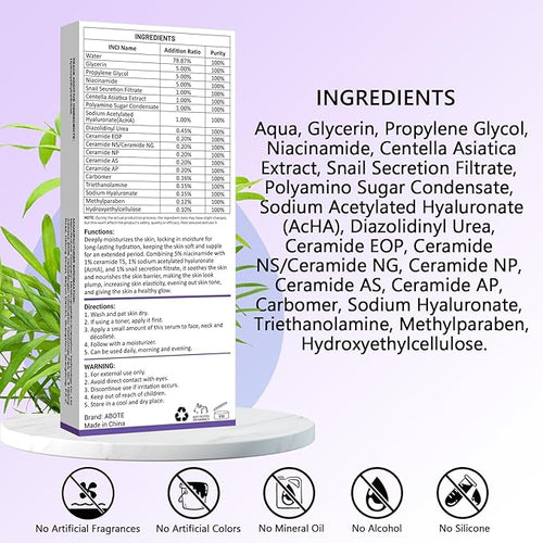 ABOTE 5% Niacinamide Serum for Face with 1% Ceramide Complex | 1% Snail Secretion Filtrate | 1% Hyaluronic Acid Deep Moisturizing Restore Skin Barrier & Skin Tone (3Pack-Each 0.507 fl.oz | 15ml)
