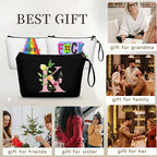 Mom Birthday Thank You Appreciation Gifts for Women Aunt Teacher Coworkers Bride Bridesmaid Monogrammed Travel Makeup Cosmetic Bag with Mirror Valentines Mothers Day Christmas Graduation K