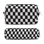 SOIDRAM Makeup Bag Checkered Cosmetic Bag Black Makeup Pouch 1Pcs Large Capacity Makeup Bags and 1Pcs Makeup Brushes Storage Bag Travel Toiletry Bag Organizer
