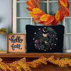 Goth Raven Makeup Bag, Celestial Sun and Moon Phase Witchy Makeup Bag for Women, Witch Stuff, Halloween Black Crow Floral Cosmetic Bag Toiletry Bag for Women, Black