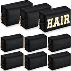 Sanwuta 9 Pcs Makeup Bags Bulk PU Double Zippers Cosmetic Bag Makeup Toiletry Christmas Small Pouch Portable Travel Organizers Case for Women Bridesmaid Party End of The Year(Black)