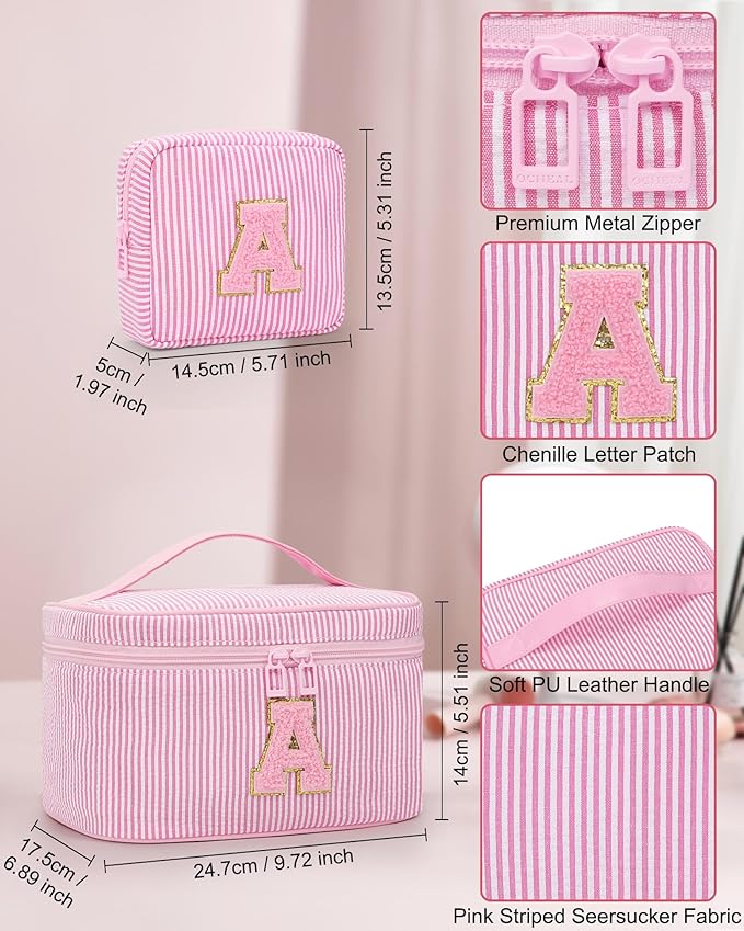 Mom Gifts for Mom, Personalized Initial Makeup Bag Cosmetic Bags for Women Cute|Makeup Pouch Birthday Gifts for Mother,Birthday Gift for Her Cute Toiletry Bag,2PCS Pink M