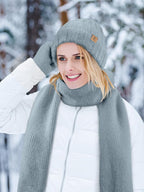 Winter Beanie Hat Scarf Gloves, Warm Fleece Knit Hat Long Scarf Neck Warmer Touch Screen Winter Gloves Set Gifts for Women