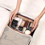 Pocmimut Makeup Case,Double Layer Large Cosmetic Bag with Makeup Brush Bag,TSA Approved Toiletry Bag Skincare Bag Car Accessories Travel Essentials Organizers for Women,Brown