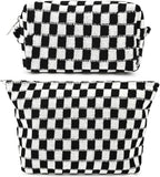 Travel Makeup Bag, Checkered Cosmetic Bag Make Up Organizer Case for Women, Small Toiletry Bag Skincare Pouch for Toiletries Accessories Brushes, 2PCS