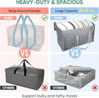 BALEINE 6-Pack Oversized Moving Bags with Reinforced Handles, Heavy-Duty Storage Tote for Clothes, Moving Supplies (Winter Grey, 6-Pack)