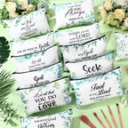 Hillban 36 Pcs Christian Gifts for Women Christian Makeup Bag Bible Verse Cosmetic Bag Inspirational Pencil Case with Zipper Green Leaves Travel Organizer Pouch for Cosmetics Makeup Brushes, 12 Styles