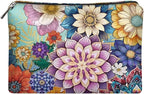 COEQINE Gothic Makeup Bags for Women Floral Wallet Leather Cosmetic Case With Zipper Soft Waterproof Lip Makeup Organizer Handbag