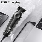KEMEI Hair Trimmer for Men, Zero Gapped Cordless Hair Clippers Beard Trimmers with T Blade, Rechargeable Barber Clipper with LED Display, Black