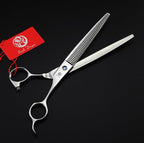 Purple Dragon 8 inch 3 in 1 Professional Pet Grooming Thinning Scissors - Upward Curved Shears and Dog Hair Cutting Scissor - Perfect for Pet Groomer or Family DIY Use (Silver)