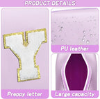 Gifts for Girls Initial Makeup Bag Personalized Cosmetic Bag with Zipper Cute Travel Toiletry Bag Waterproof PU Preppy Makeup Pouch Birthday Gift for Teen Girls Women(Purple Y)