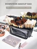 ROWNYEON Makeup Brush Bag, High Capacity Stand-Up Makeup Brush Holder, Travel Professional Cosmetic Bag Artist Organizer Bag Large Makeup Brush Case with Adjustable Divider (Brushes Not included)