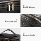 Abiudeng Travel Makeup Bag,Large Capacity Toiletry Bag Cosmetic Bags for Travel Essentials,Waterproof Portable Pouch Open Flat Makeup bag Organizer with Divider and Handle-black