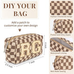 SOIDRAM Checkered Makeup Bag Preppy Cosmetic Bag Bulk Brown Makeup Pouch Personalize Travel Toiletry Bag Organizer Cute DIY Makeup Brushes Storage Bag for Women