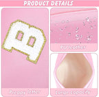 Initial Makeup Bag Personalized Preppy Travel Small Cosmetic Bag Cute PU Pink Chenille Letter Makeup Pouch for Purse Waterproof Zippered Toiletry Organizer for Women Girls Kids Friends（B）