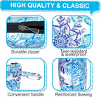 Gloppie Cosmetic Bag Small Makeup Bag Summer Sunscreen Bag Waterproof Lipstick Bag Travel Purse Essentials White Blue Flower
