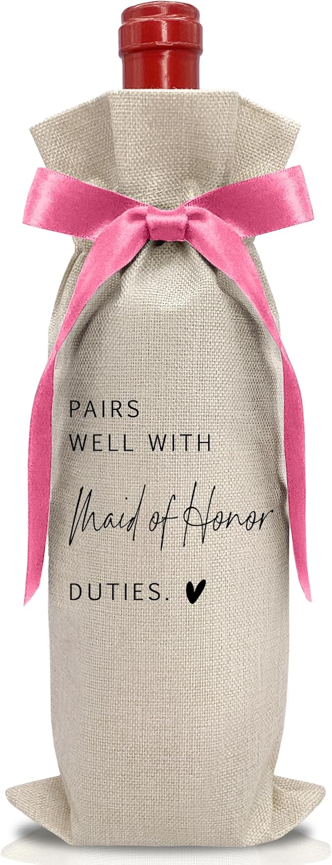 Cute Pink Bow Ribbon Engagement Gift Wine Bag - 1 PCS Bride to Be Gifts for Bridesmaids Bride and Groom Couples Her Him Will You Be My Bridesmaid for Getting Married Engagement Bridal Shower - A51