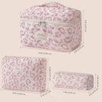 HBselect Quilted Makeup Bag, 3PCS Cotton Large Travel Makeup Bag, Cute Floral Coquette Make up Bag Cosmetic Bag Toiletry Bag for Women Girls
