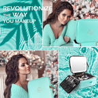 MOMIRA Travel Makeup Bag Cosmetic Bag Makeup Organizer Bag with Lighted Mirror, Adjustable Brightness in 3 Color Scenarios, Waterproof Makeup Train Case, Gift for Women - Aqua Blue