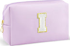 Gifts for Girls Initial Makeup Bag Personalized Cosmetic Bag with Zipper Cute Travel Toiletry Bag Waterproof PU Preppy Makeup Pouch Birthday Gift for Teen Girls Women(Purple I)