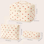 HBselect Quilted Makeup Bag, 3PCS Cotton Large Travel Makeup Bag, Cute Floral Coquette Make up Bag Cosmetic Bag Toiletry Bag for Women Girls
