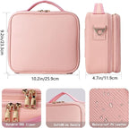PU Leather Travel Makeup Bag, Portable Makeup Organizer Case Makeup Train Case with Adjustable Dividers and Shoulder Strap Make up Bags (with Mirror Pink)