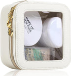Small Clear Makeup Bag for Purse, Cute Mini Clear Cosmetic Bag Case Organizer, TSA Approved Square Small Makeup Case Pouch with Zipper, Car Travel Purse Essentials for Women (White, S)