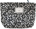 STARDW Aesthetic Floral Makeup Bag Cute Small Cosmetic Bags for Women Girls, Travel Toiletry Bag Large Capacity Zipper Makeup Pouch, Purse Organizer Pouches (Black Flowers)
